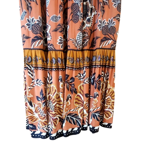 Rachel Zoe Boho Salmon & Black Botanical Print Maxi Skirt Size Small - Picture 4 of 10